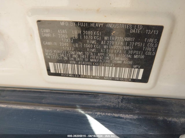 Subaru Outback 2.5i Limited 2014 4S4BRBLC6E3270545 Image 9