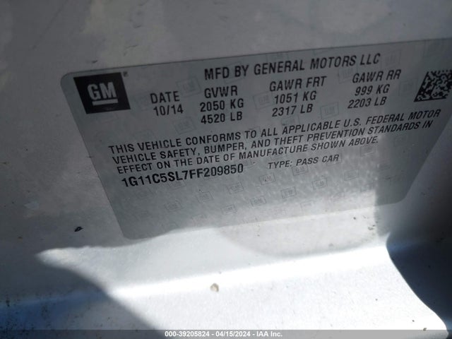 Chevrolet MALIBU 1LT 2015 1G11C5SL7FF209850 Image 9