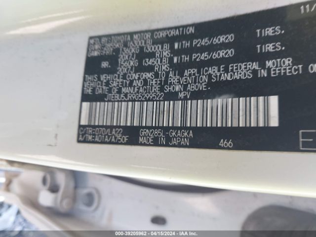 JTEBU5JR9G5299522 Toyota 4runner Limited