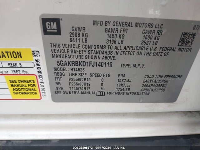 Buick Enclave Leather 2015 5GAKRBKD1FJ140119 Image 9