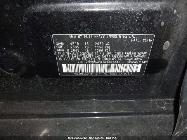 Subaru Legacy 2.5i Premium 2016 4S3BNAC61G3062046 Image 9