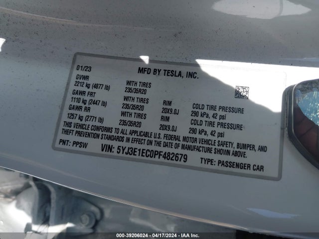 5YJ3E1EC0PF482679 Tesla Model 3 Performance Dual Motor All-wheel Drive