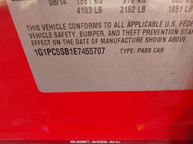 Chevrolet Cruze 1lt Auto 2014 1G1PC5SB1E7455707 Image 9