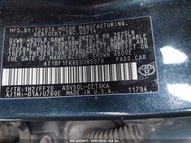 Toyota CAMRY SE 2014 4T1BF1FK6EU385078 Image 9