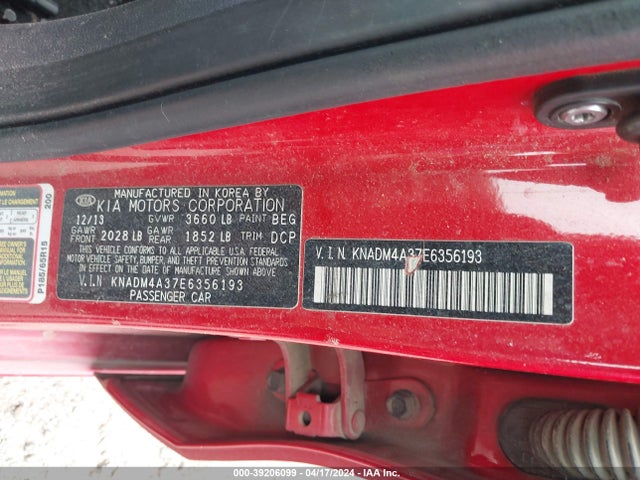 KIA RIO LX 2014 KNADM4A37E6356193 Image 9