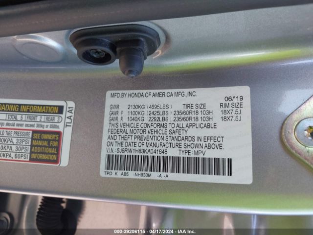 5J6RW1H83KA041848 Honda Cr-v Ex-l