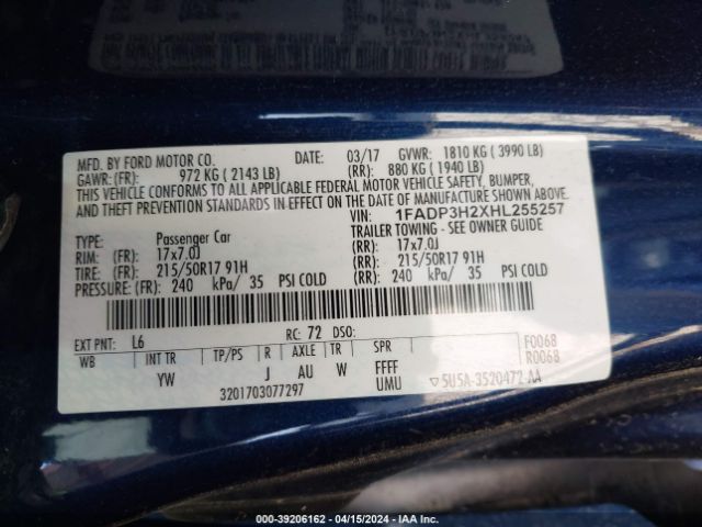 1FADP3H2XHL255257 Ford FOCUS SEL