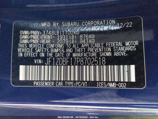 Subaru Brz Limited 2023 JF1ZDBF17P8702518 Image 9