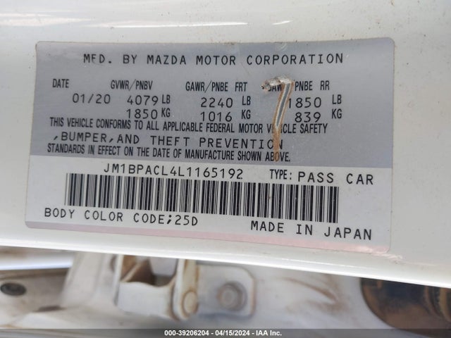 JM1BPACL4L1165192 Mazda Mazda3 Select Package