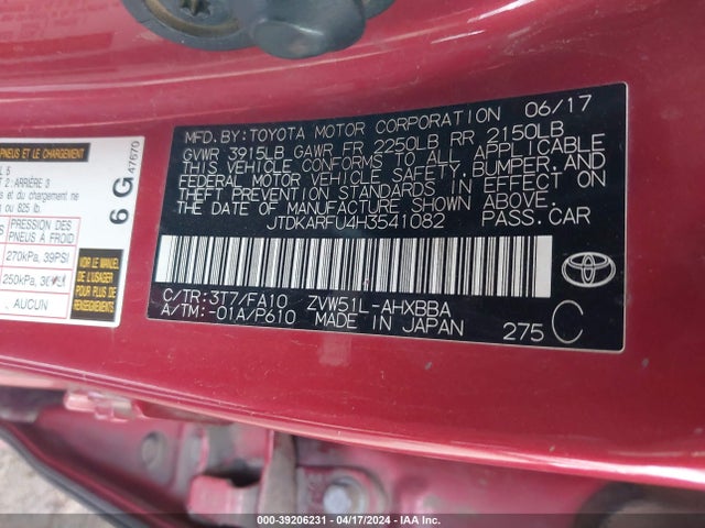 Toyota Prius Two Eco 2017 JTDKARFU4H3541082 Image 9