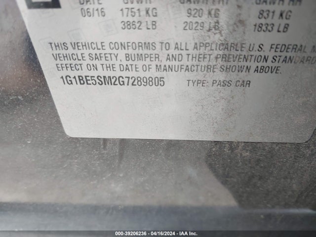 Chevrolet Cruze Lt Auto 2016 1G1BE5SM2G7289805 Image 9