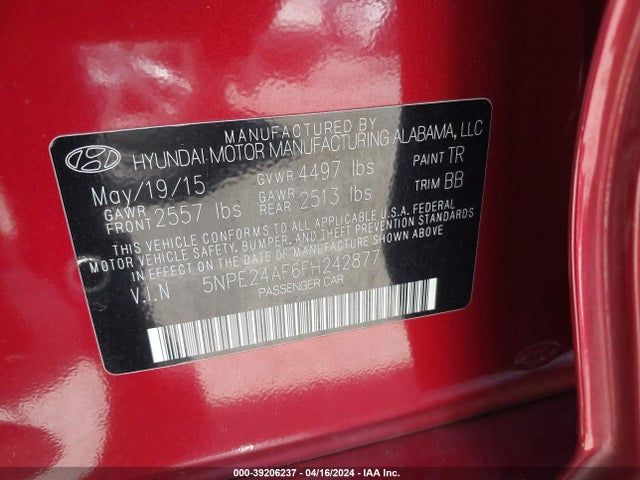 Hyundai SONATA SE 2015 5NPE24AF6FH242877 Image 9