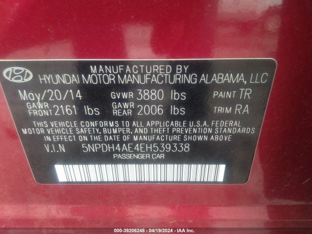 Hyundai ELANTRA SE 2014 5NPDH4AE4EH539338 Image 9