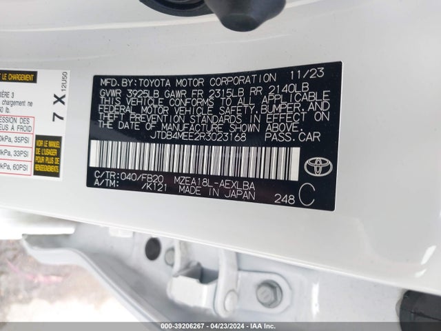Toyota COROLLA LE 2024 JTDB4MEE2R3023168 Image 9