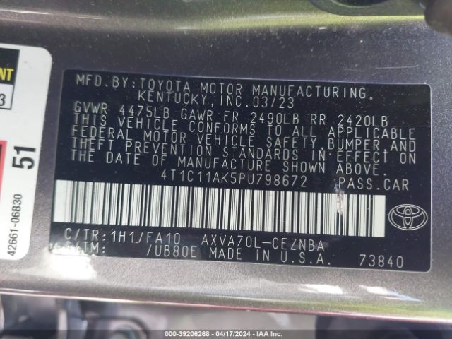 4T1C11AK5PU798672 Toyota CAMRY LE