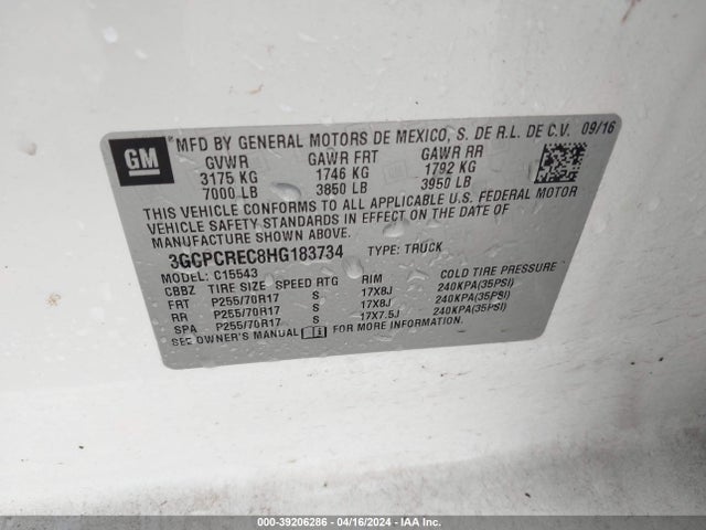 Chevrolet Silverado 1500 1lt 2017 3GCPCREC8HG183734 Image 9