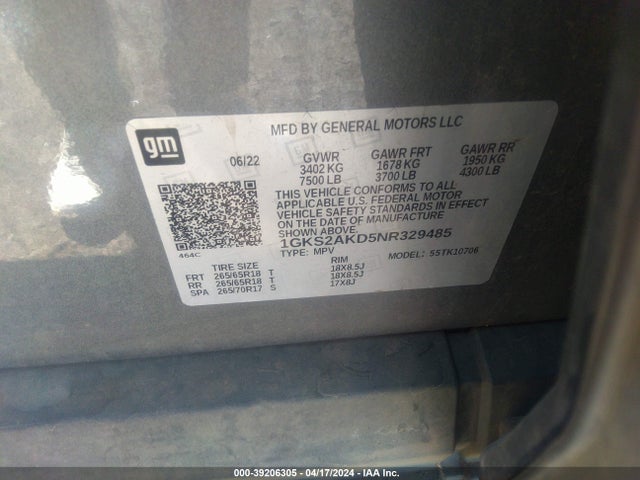GMC Yukon 4wd Sle 2022 1GKS2AKD5NR329485 Image 9