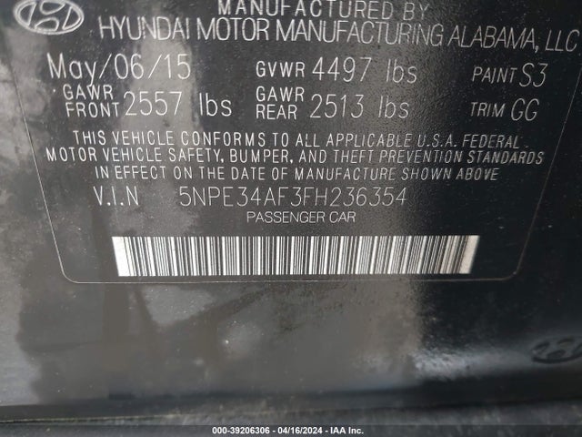 Hyundai Sonata Limited 2015 5NPE34AF3FH236354 Image 7