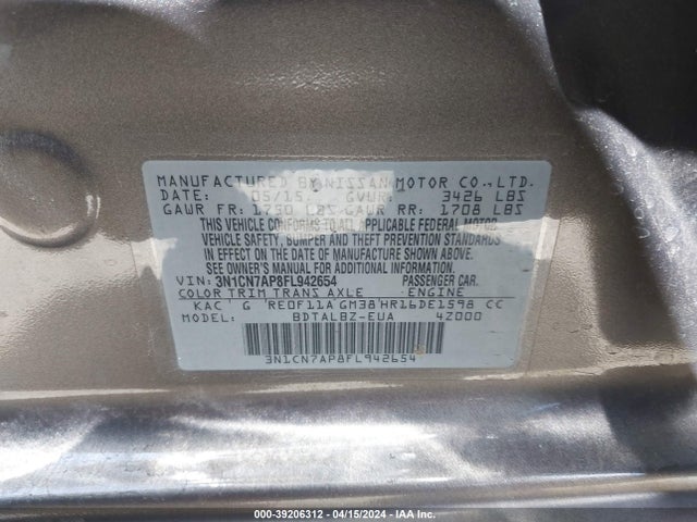 Nissan Versa 1.6 Sv 2015 3N1CN7AP8FL942654 Image 9