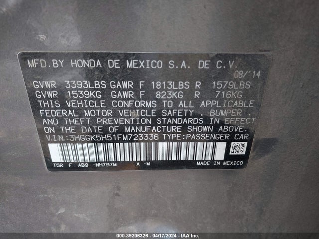 Honda FIT LX 2015 3HGGK5H51FM723336 Image 9