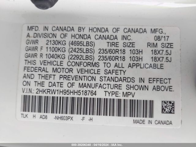 2HKRW1H95HH518764 Honda Cr-v Touring