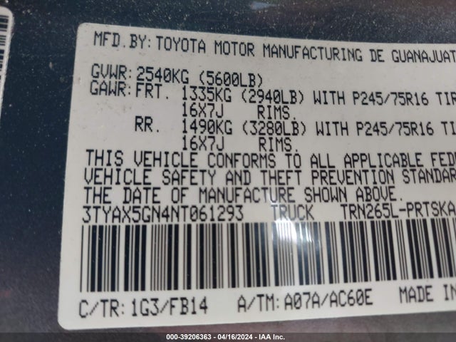 Toyota Tacoma Sr 2022 3TYAX5GN4NT061293 Image 9
