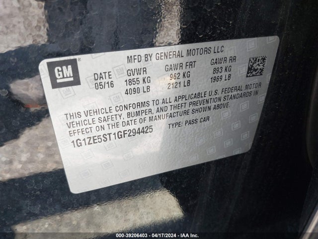 Chevrolet MALIBU 1LT 2016 1G1ZE5ST1GF294425 Image 9