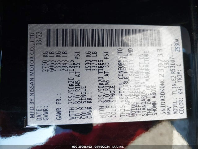 Nissan Pathfinder Platinum 4wd 2022 5N1DR3DK0NC239733 Image 9