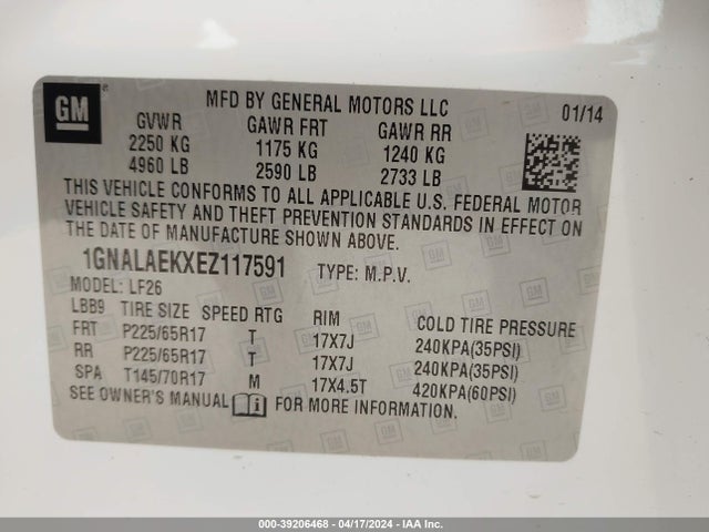 Chevrolet EQUINOX LS 2014 1GNALAEKXEZ117591 Image 9
