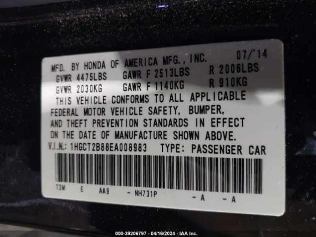 1HGCT2B88EA008983 Honda Accord Ex-l V-6