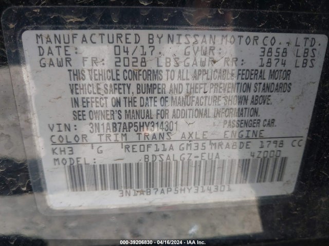 Nissan SENTRA SL 2017 3N1AB7AP5HY314301 Image 9