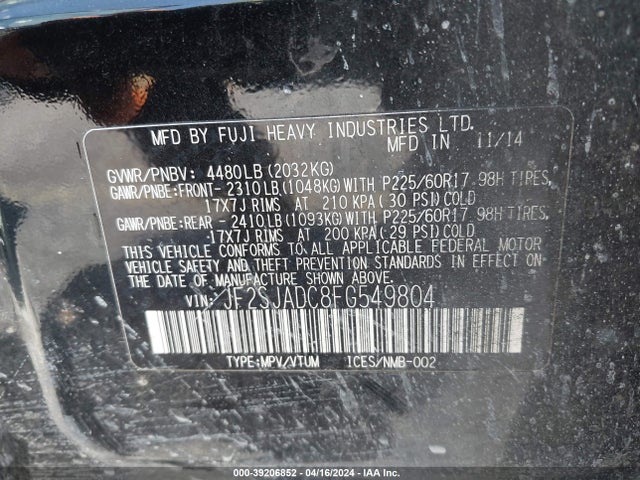 Subaru Forester 2.5i Premium 2015 JF2SJADC8FG549804 Image 9
