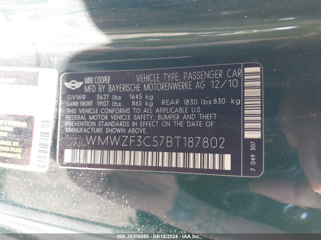 2011 MINI COOPER CLUBMAN WMWZF3C57BT187802 Photo 8