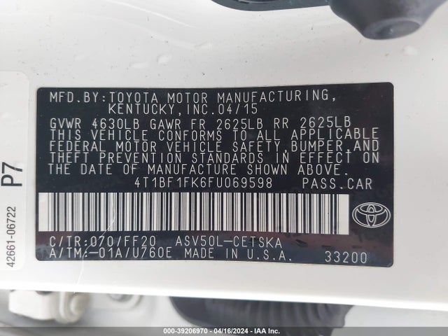 Toyota CAMRY SE 2015 4T1BF1FK6FU069598 Image 9