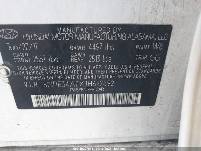 Hyundai SONATA SEL 2018 5NPE34AFXJH622892 Image 9