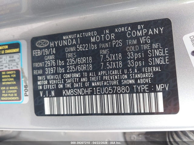 Hyundai Santa Fe Limited 2014 KM8SNDHF1EU057880 Image 9