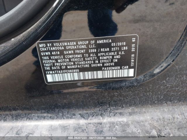 1VWAT7A31FC082855 Volkswagen Passat 1.8t S