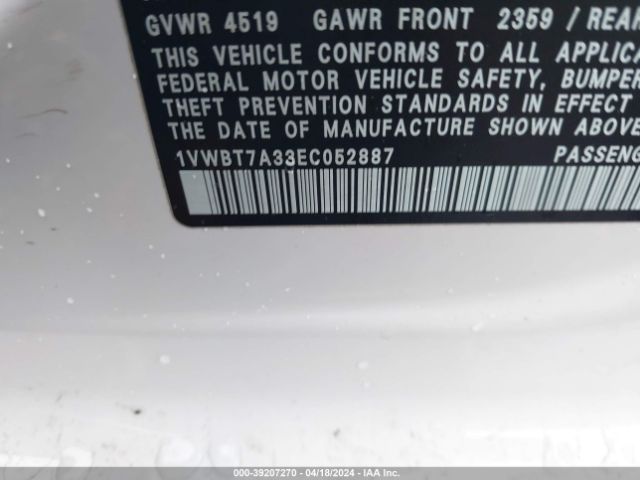 1VWBT7A33EC052887 Volkswagen Passat 1.8t Se