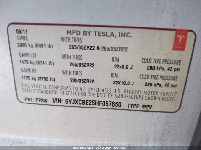 5YJXCBE25HF067850 Tesla Model X 100d/75d/90d
