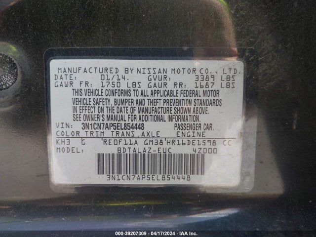 Nissan Versa 1.6 S+ 2014 3N1CN7AP5EL854448 Image 9