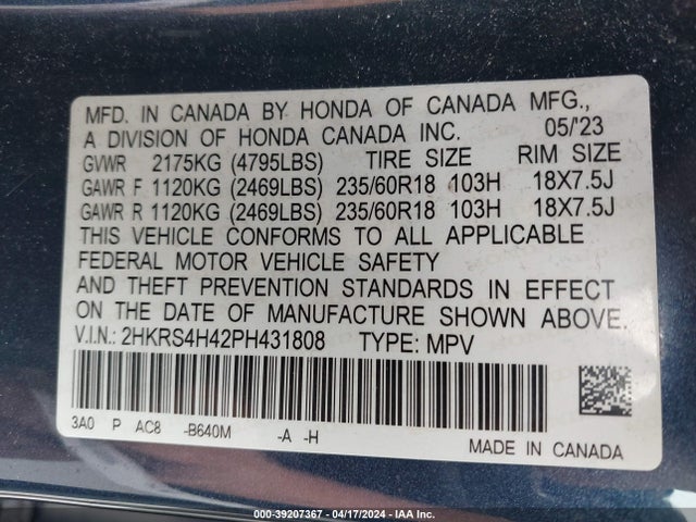 Honda Cr-v Ex Awd 2023 2HKRS4H42PH431808 Image 9