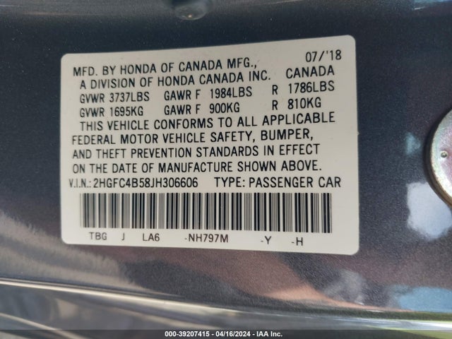 Honda Civic Lx 2018 2HGFC4B58JH306606 Image 9