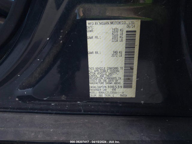 Nissan Altima 2.5 S 2015 1N4AL3AP5FN306539 Image 9