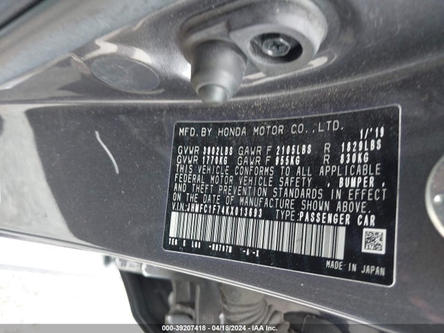 Honda Civic Ex-l 2019 JHMFC1F74KX013693 Image 9