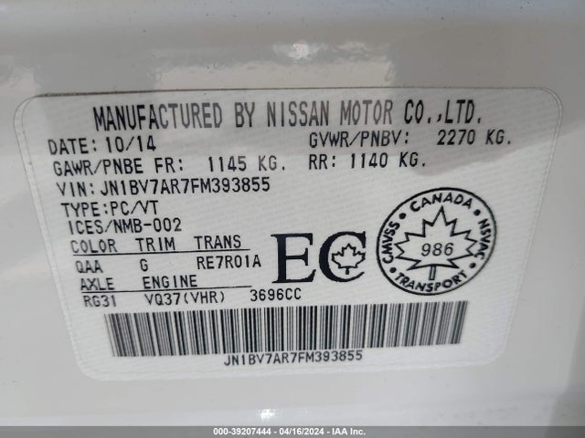 JN1BV7AR7FM393855 Infiniti Q50 Premium/sport