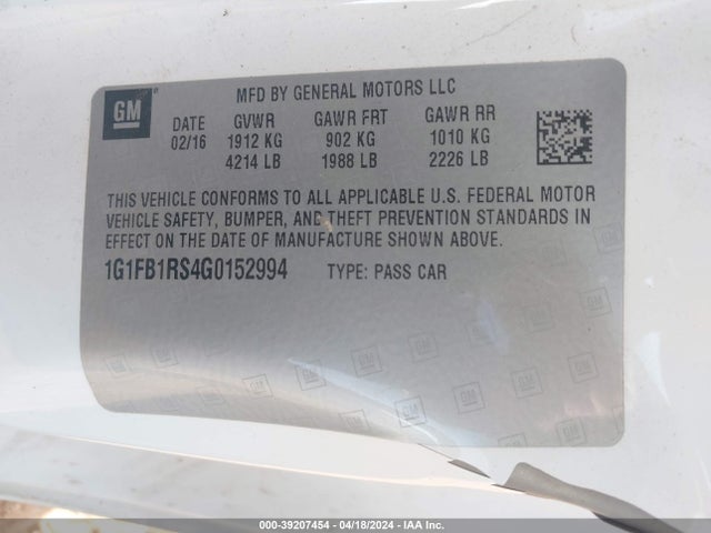 Chevrolet Camaro 1lt 2016 1G1FB1RS4G0152994 Image 9