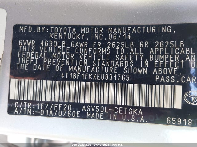 Toyota CAMRY SE 2014 4T1BF1FKXEU831765 Image 9