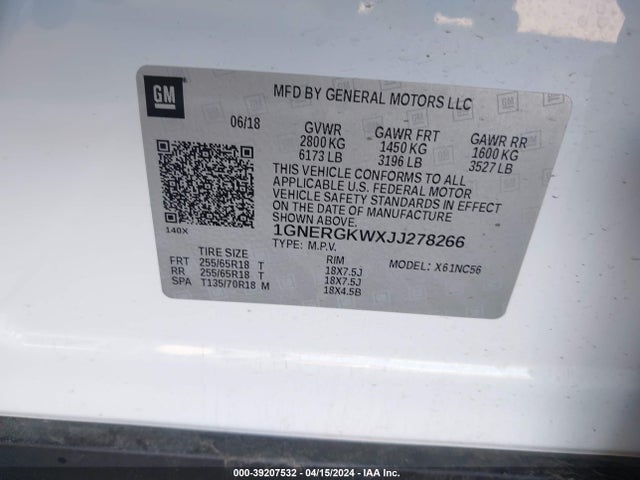 Chevrolet Traverse 1lt 2018 1GNERGKWXJJ278266 Image 9