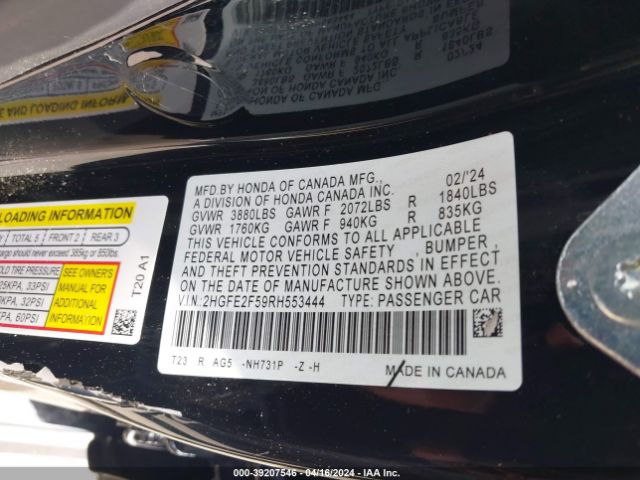 2HGFE2F59RH553444 Honda Civic Sport