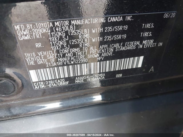 Toyota Rav4 Xle Premium 2020 2T3A1RFV1LW122990 Image 9